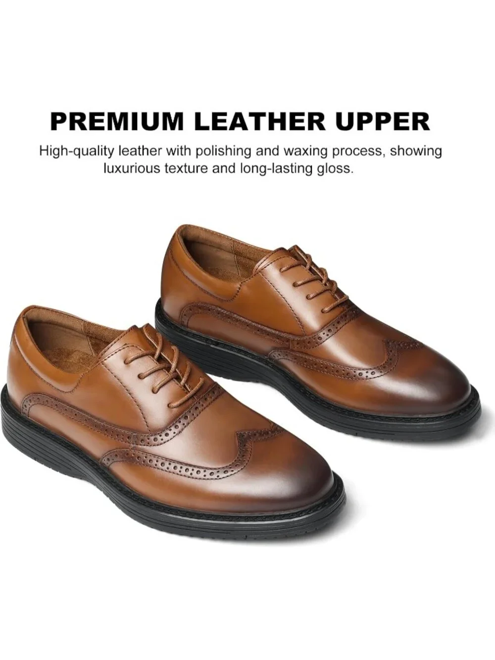Men's Brown Genuine Leather Non Slip Casual Formal Oxford Dress Shoes
